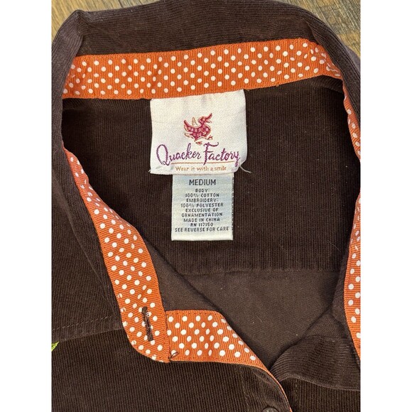 Quacker Factory Corduroy Embroidered Fall Leaves Button Up Top Women Size Medium - Picture 3 of 8